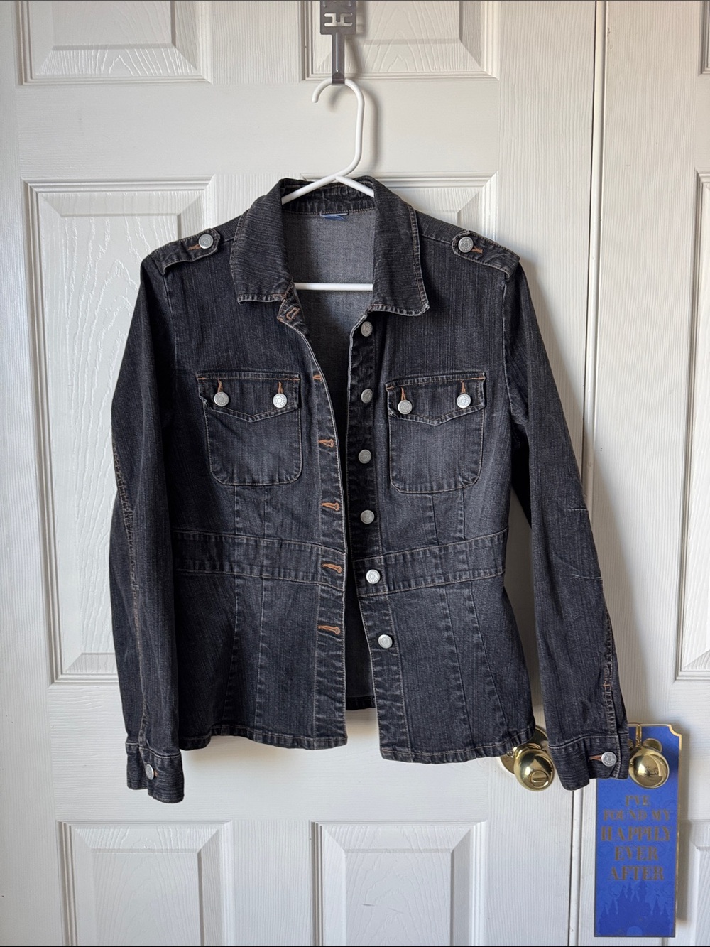 Women's Dark Gray Denim Jacket - Classic Button Front